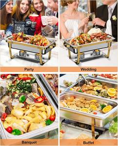 Plat de service rectangulaire de luxe en acier inoxydable avec accents dorés, chauffe-plats professionnel 9L pour mariages et salles de banquet - Product Image 3