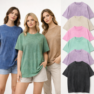 Camiseta para mujer con lavado ácido, logotipo personalizado, venta al por mayor, transpirable, estilo vintage, oversize, duradera, para entrenamiento - Product Image 1