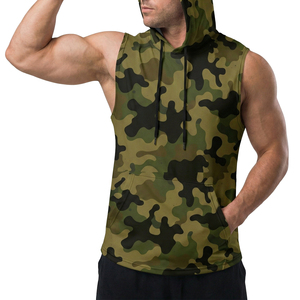 Débardeur à Capuche Sans Manches pour Homme, Imprimé Camouflage Vieilli, avec Poche Kangourou, pour Musculation et Fitness, Prix de Gros Personnalisé - Product Image 1
