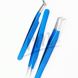 Pince à épiler pour extensions de cils RMI de haute qualité, nouveau style imprimé, courbée, bleu ciel, revêtement poudré, pointe argentée à 90 degrés, instrument de beauté - Product Image 5
