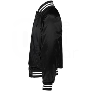 Chaqueta Varsity Negra para Hombre con Rayas Blancas en el Cuello y los Puños, Estilo Casual para Otoño, Corte Regular, Material de Poliéster - Product Image 3