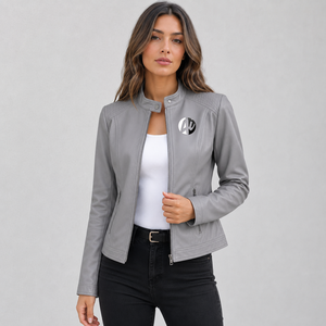 woman leather <b>jacket</b> designed with fashionable details durable finish and lightweight comfort for versatile wardrobe options - Product Image 1
