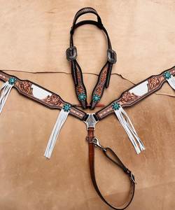 ชุดอุปกรณ์ขี่ม้าแบบอังกฤษ รุ่น Western Cactus-Tooled Tack ปี 2026 ครบชุด พร้อมอุปกรณ์หนังแท้ เช่น บังเหียนและแผ่นรองอก - Product Image 1