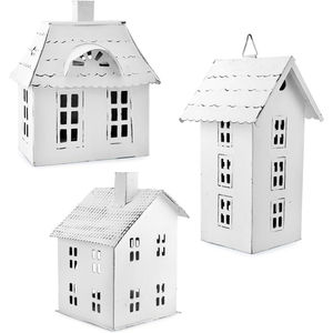 Juego de 2 faroles metálicos con forma de casa, portavelas decorativos para decoración del hogar en interiores y exteriores. - Product Image 2