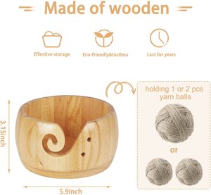 Bol de rangement pour fil en bois fait main, portable, pour tricot et crochet, avec trous en spirale, ensemble organisateur avec aiguilles en bambou - Product Image 4