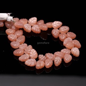 Cuentas de piedra lunar naranja natural talladas en forma de hoja de 10-11 mm, cuentas de piedra lunar talladas a mano para la fabricación de joyería, sueltas. - Product Image 3