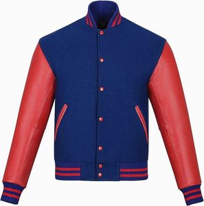 HIGH QUALITY TRENDY VARSITY <b>JACKET</b> FORMAL STAND COLLAR FRONT LOGO GENUINE <b>LEATHER</b> WATERPROOF - Product Image 5