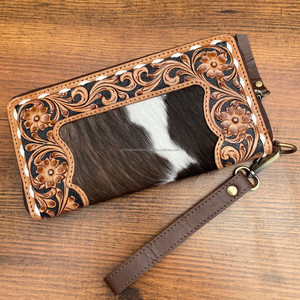 Cartera de gran capacidad de cuero de vaca mecanizada a mano para mujer 2025 con muñequera de cuero genuino multifunción cremallera embrague más cercano - Product Image 5