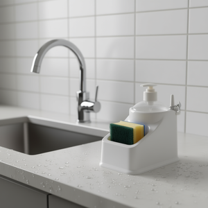 Dispenser di Sapone Plasticforte con Porta Spugna Bianco 6 Unità per Cucina e Bagno - Product Image 3