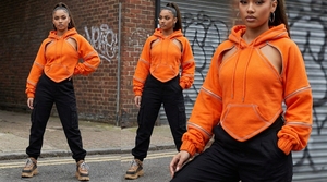 Sweat à capuche unisexe décontracté et tendance avec fermeture éclair, coupe courte sexy, doublure en molleton de coton, anti-plis, manches longues, streetwear d'hiver - Product Image 3