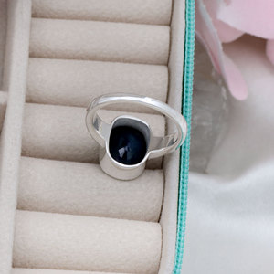925 Sterling <b>Silver</b> Natural Blue Sapphire Gemstone <b>Ring</b> Bezel <b>Set</b> Band with cz Side Stones for Wedding Gift Everyday Wear - Product Image 4