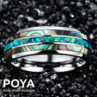 Bague en carbure de tungstène avec incrustation de coquille d'ormeau et d'opale écrasée, alliance bombée unisexe, bijoux inspirés de l'océan en gros