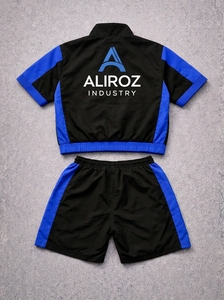 Custom Men's Black Blue 2 Piece Summer Tracksuit Set Quarter Zip <b>Short</b> Sleeve Top and <b>Shorts</b> Sportswear Set - Product Image 3