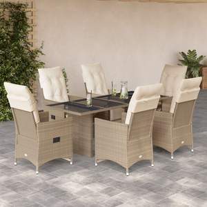 Conjunto de Bistro para Patio de 7 Piezas en Poliratán Beige con Cojines, Conjuntos de Jardín - Product Image 1