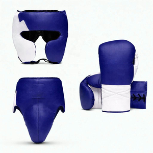 Conjunto de guantes de boxeo con cordones y protector de cabeza, equipo de kickboxing de cuero marrón para entrenamiento en el gimnasio - Product Image 6