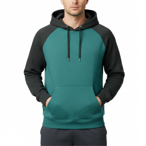 Sudadera Deportiva de Manga Raglán Bicolor en Verde Azulado y Gris Carbón, Sudadera con Capucha de Alta Calidad para Hombre, Estilo Urbano - Product Image 4