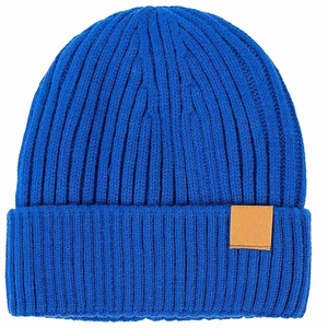 Unisex Blue Ribbed Knit Beanie <b>Winter</b> <b>Cap</b> Solid Color Casual Style 100% Acrylic Warm Stretchy Fit Adult Size For Online Sale - Product Image 2