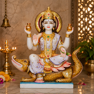 Marble Ganga Mata Statue - 18 Inch | Seated Ganga Devi on Crocodile with Sacred Pots | MALIYAS Jaipur - Product Image 1