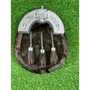 Rabbit Fur Full Dress Sporran with Highland Cow Cantle, 3 Tassels, and <b>Chain</b> <b>Belt</b> - Formal Sporran for Scottish Kilt Outfits - Product Image 2