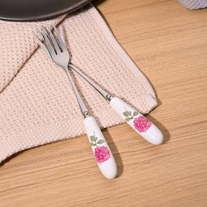Chic Eco-Friendly Luxury Ceramic Ruffled Pink Dinner <b>Forks</b> Set of 2 Made From Wood - Product Image 5