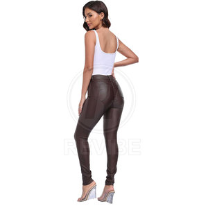 Leggings en cuir chics pour femmes, coupe ajustée, taille mi-haute, respirants, design flexible, tenue décontractée, longueur intégrale, personnalisables, toutes saisons - Product Image 3
