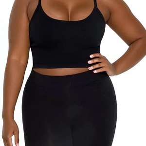 Leggings noirs taille haute longueur intégrale sans couture en tricot Spandex Nylon grande taille pour femmes, pantalon de sport et de yoga - Product Image 4