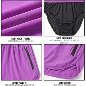 Pantalones Cortos Deportivos Morados para Hombre, Transpirables y Ligeros, con Bolsillos Laterales con Cremallera - Product Image 2