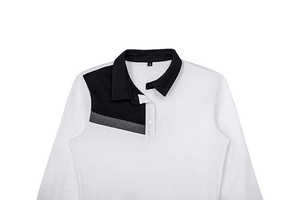 Men's <b>Long</b>-<b>Sleeve</b> Asymmetrical Color-Block Polo <b>Shirt</b> 2026 Smart-Casual Tailored Fit Black & <b>White</b> Contrast Professional Top - Product Image 6