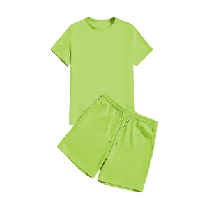 Men's Green Casual Summer T-Shirt Shorts <b>Set</b> Quick Dry Breathable <b>Knitted</b> Polyester Spandex Workout Gym Wear Crew Neck Solid - Product Image 2