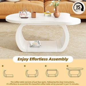 Tavolino da Caffè Moderno Cloud di Tendenza 100x60 cm Stile Crema con Piano Spesso 3,8 cm, Tavolino Irregolare con Gambe Curve e Design Unico - Product Image 3