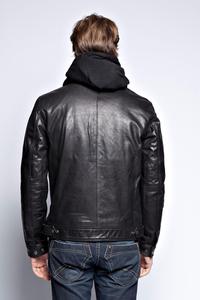 Custom Wholesale Mens Genuine Leather Breathable Windproof Hooded Jacket Double <b>Zipper</b> Black Biker <b>Coat</b> Casual Streetwear OEM - Product Image 2