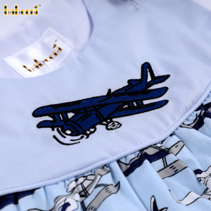 ชุดจั๊มสูทเด็ก Babeeni ลายเครื่องบินน่ารัก แบบ OEM ODM ชุดรอมเปอร์เย็บสม็อค ติดกระดุมแป๊ก - BB3572 ผ้าฝ้ายออร์แกนิค 100% - Product Image 3