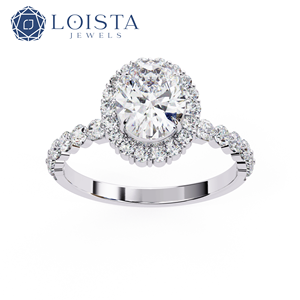 Women's Oval Cut Lab Grown Diamond Halo Engagement Ring with Oval Center and Round Side Diamonds Gold Plated Wedding Party - Product Image 3
