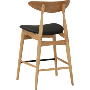 Durable Counter Chair Backrest Natural Malaysian Oak Frame PU <b>Leather</b> Seat Model Counter <b>Stool</b> Minimalist Modern Design - Product Image 5