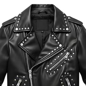 Men's Black Leather Biker <b>Jacket</b> With Rivet Decoration Zipper <b>Vintage</b> Biker <b>Jacket</b> for Men, Genuine Leather <b>Motorcycle</b> <b>Jacket</b> - Product Image 2