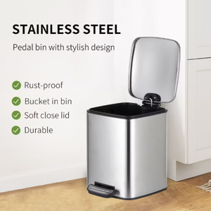 Stainless Steel Pedal <b>Dustbin</b> Bathroom Kitchen Trash Can Soft Close <b>Lid</b> Modern Waste Bin for Home Hotel Office - Product Image 4