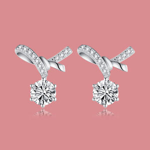 Pendientes de Diamantes Redondos Modernos para Mujer, Cultivados en Laboratorio, Certificados por IGI, Color D E F, Claridad VVS VS, Oro, Oro Rosa, Oro Blanco, Plata - Product Image 1