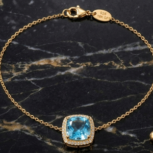 Collar con Colgante de Topacio Azul Hidro CZ de 10 mm, Plata de Ley 925, Chapado en Oro de 18K, Joyería para Mujer - Product Image 3