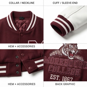 Chaqueta Varsity de Lana de 24oz para Hombre al por Mayor con Mangas de Cuero PU, Bordado Chenille Personalizado, Chaqueta Letterman HBCU OEM - Product Image 4