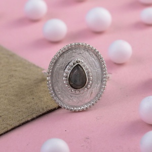 925 Sterling <b>Silver</b> Natural Labradorite Oval Disc Statement <b>Ring</b> Handmade Bezel Set Gemstone Boho <b>Adjustable</b> <b>Ring</b> for Women - Product Image 1