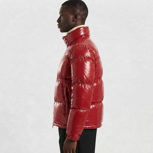 Men Red PU Puffer Jacket Stand Collar Zipper Closure Windproof <b>Thick</b> <b>Winter</b> <b>Coat</b> Solid Color Front Logo Casual Style - Product Image 6
