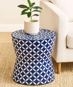 Tabouret industriel de luxe éco-responsable fait main avec incrustations de nacre et os, couleur personnalisable pour salon F S International - Product Image 6
