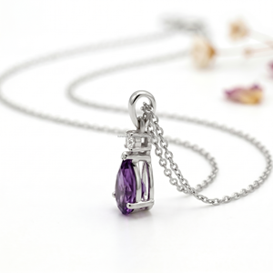 Collar de Piedra Púrpura con Corte de Pera, Piedra de Nacimiento de Febrero, Oro Blanco de 14K, Acuario, Piscis, Lujo, Venta Caliente 2026, Colgantes y Dijes Finos - Product Image 1