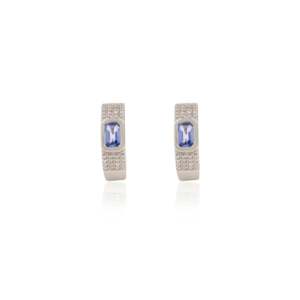 14K Rose <b>Gold</b> <b>Huggie</b> Hoop Earrings with Blue Sapphire and Diamond Cluster - Product Image 3