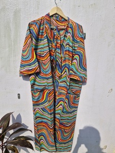 Bata Kimono de Algodón con Estampado de Rayas Arcoíris para Mujer, Túnica Ligera para Playa, Ropa de Descanso, Bata de Baño, Vestido Casual Cruzado - Product Image 3