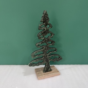 Artisan Design Modern Aluminum Wood <b>Christmas</b> <b>Tree</b> Sculpture Handcrafted Holiday Decor Tabletop Figurine Wooden <b>Base</b> - Product Image 3