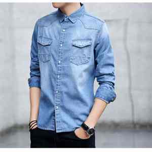 Camisas de Mezclilla para Hombre de Manga Larga con Botones, Formales, a Cuadros Oscuros, Personalizadas de Buena Calidad, Camisa de Algodón Ecológica - Product Image 3