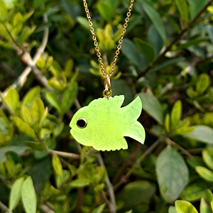 Artisan prehnite jade carved <b>fish</b> charm pendant jade black cz eye 18k gold plated brass adjustable necklace summer <b>gift</b> for her - Product Image 6
