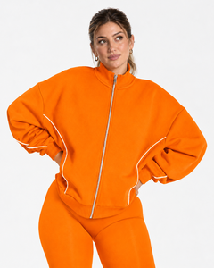 Wholesale <b>Women</b> Contrastline Zip <b>Jacket</b> Tracksuit Set Casual Two Piece Outfit Relaxed Fit Wide Leg Pants Matching Clothing Style - Product Image 3