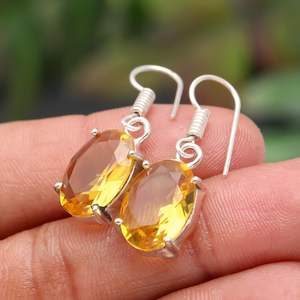 Minimalist <b>Citrine</b> <b>Earring</b> 925 Sterling Silver Yellow Color Oval Shape Gemstone Solitaire Jewelry - Product Image 3